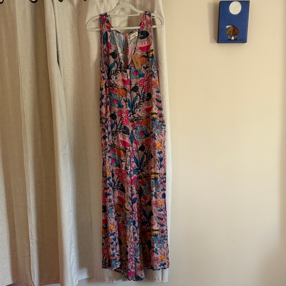 NATURAL LIFE Pink Floral Maxi Jumpsuit with Multicolor Print